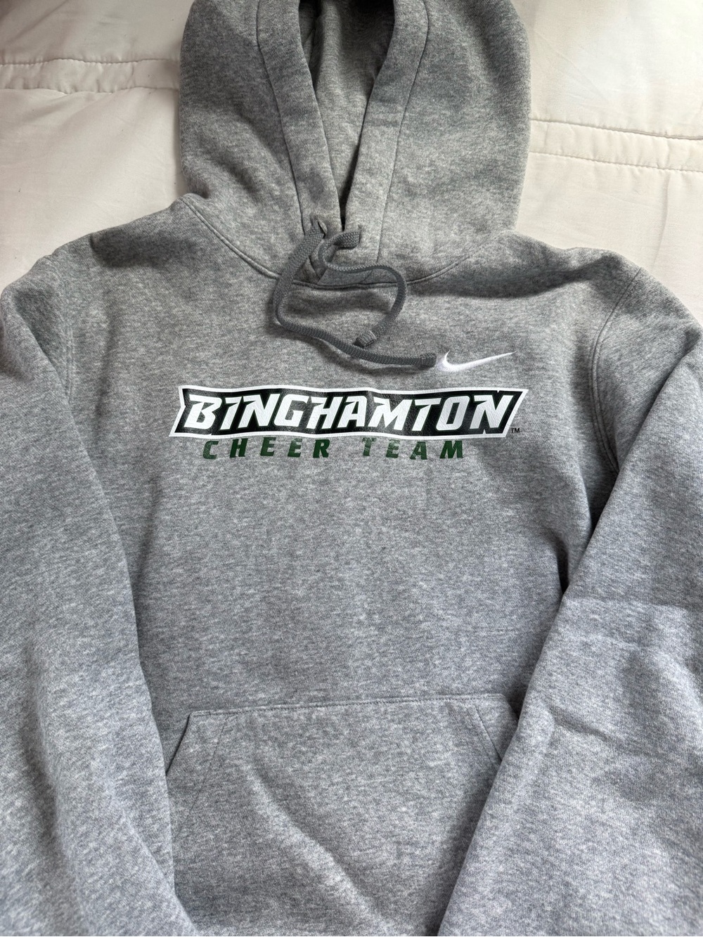 Nike Gray Binghamton Cheer Team Hoodie with Green Accent